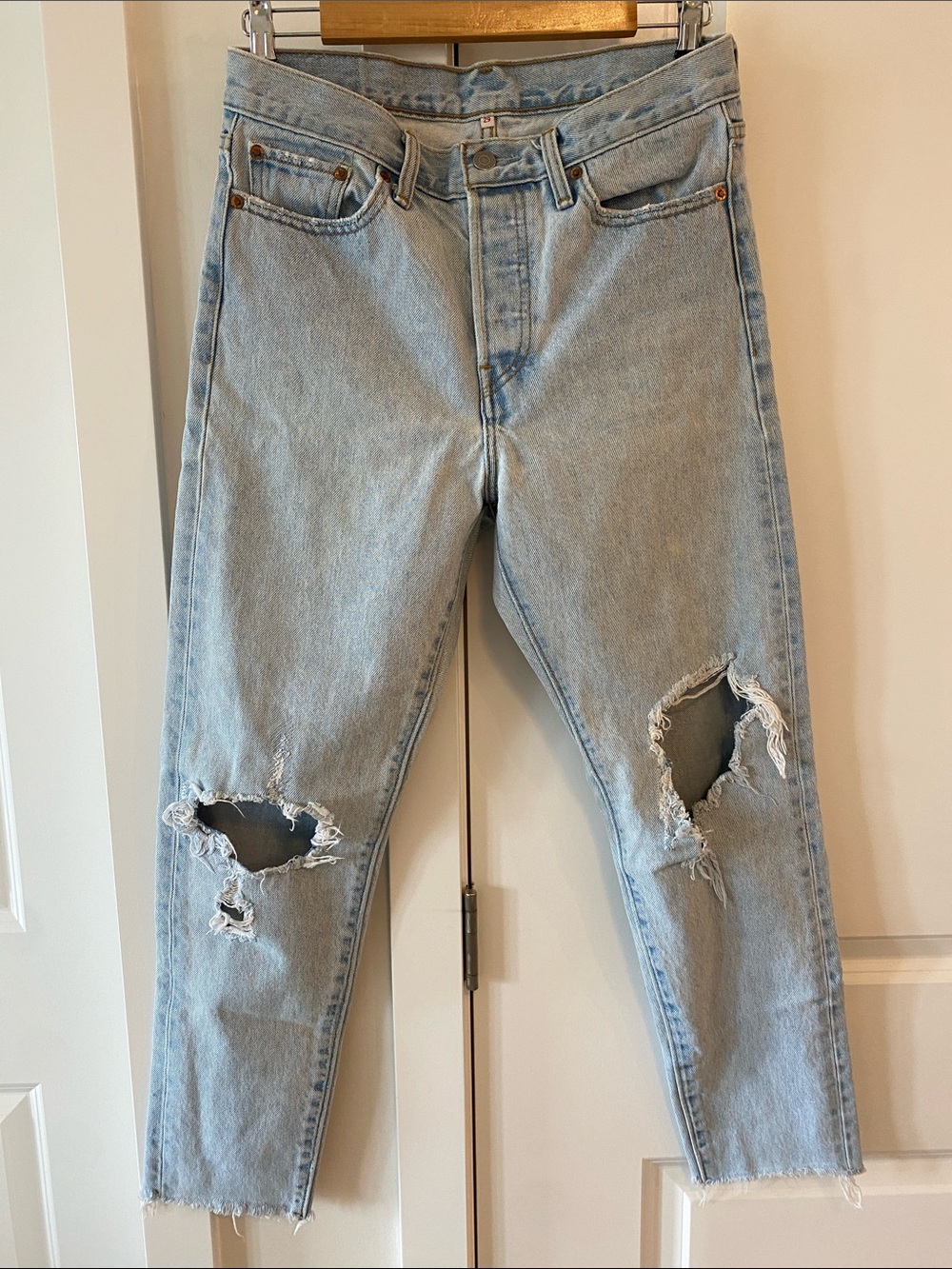 Levi's Light Blue Distressed Ankle Crop Jeans